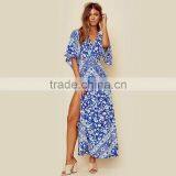 Gypsy Boho Hippie Printed Clothes Half Sleeve Backless Floral Maxi Dress thumbnail-2