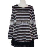 With Chiffon Lining Acrylic Striped Frill Hem Casual Wear Tunic For Fat Women