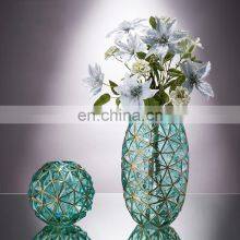 Luxury Modern Glass Gold Line Plated Colored Crystal Flower Vase For Home Decoration thumbnail-1