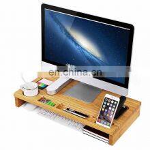 Bamboo Desk Monitor Storage Organizer for Home and Office Computer Desk Laptop Stand Shelf Organizer