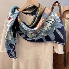 Oil Painting Flowers Silk Feels Soft Scarves Literature and Art Style High Quality 110*110CM thumbnail-4