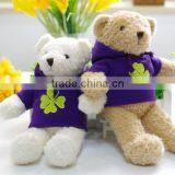 Plush Toy Bear Wearing Purple Hoodie/Luck Soft Gift Toy Bear With Hoodie Printing Clover/Stuffed Toy Bear in Clothes thumbnail-1