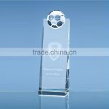 Hot sale clear cheap crystal trophy with sandblasting crystal soccer ball on top for VIP souvenir