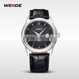 WEIDE Men's original brand watches Solid Stainless Steel Quartz Genuine Leather Strap personalized wrist watches