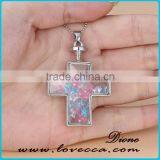 Cross Shape Dry Flower Glass Locket Pendant Necklace thumbnail-5