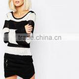 High fashion design wool ribbed pullover cashmere sweater pullover wide tripe pullover