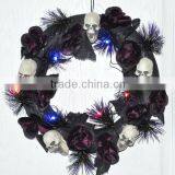 Purple Rose Light up Wreath With Skull Decor for Wall Decoration of Halloween Holiday thumbnail-1