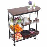 Portable Rolling Wire Shelf Wood Top Kitchen Storage Trolley thumbnail-1