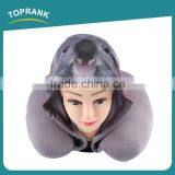 Toprank Custom Elastic Fabric Printed Animal Travel Hoodie Neck Pillow U Shape Microbead Travel Neck Pillow With Hoodie thumbnail-6