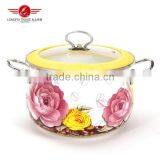 2016 Hot Selling Full Decal Enamel Pot/ Enamel Cassrole/ Enamel Soup Pot With Borosilicate Glass Lid thumbnail-1