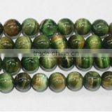 14mm round green natural tiger eye bead