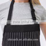 Adjustable Bib Apron With Pockets - Extra Long Ties, Commercial Grade, Unisex - Black/White Pinstripe thumbnail-2