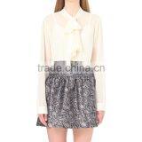 Wholesale Women Curved Hem Long Sleeves Buttoned Cuff Pleated-tie Chiffon Shirt(DQE0098T) thumbnail-2