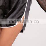 High Waist Women Plain Black Satin Contrast Binding Runner Shorts With High Curved Side thumbnail-4