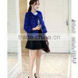 2016 New Women's Fashion Imitation Real Rabbit Fur Nine Quarter Sleeve O-neck Wide Strips Short Jacket Coat thumbnail-4