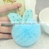 Myfur Baby Blue Cute Size Wholesale Cheap Rabbit Fur Ears Key Chain Car Decoration