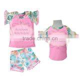 2017 Hot Sale Baby Girls Beautiful Clothes Fashion Raglan Top With Cute Pink Ball Ribbon Toddler Baby Clothing Set thumbnail-1
