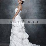 A-Line Straight Neck Strapless Ruffle Wedding Dress Bridal Gown AS28702 thumbnail-1