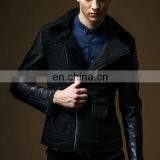 Latest Dress OEM Design Short Men's Black Wool Biker Jackets With Leather Sleeve
