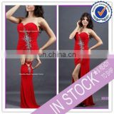 Hot Selling 2012 Sexy Deep V-Neck Spaghetti Red Chiffon Beaded Pleats Floor Length Prom Dress Evening Dresses Cocktail Gowns