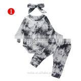 8colors New Design Tie Dye Pit Cotton Infant Romper Clothing Full Pant Baby Girls Fall Outfit Sets With Headband thumbnail-3