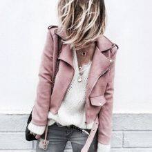 Lady Long Sleeve Faux Suede Zipper Short Coat Plus Size Women Jacket Tops Outwear X20210412 thumbnail-3