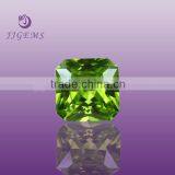 Radiant cut synthetic rough green quartz gemstone