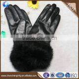 Funky Women Genuine Sheep Leather Hand Gloves With Rabbit Fur Cuff thumbnail-5
