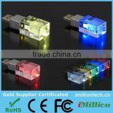Cheap Bulk Gifts Transparent 3d Logo Crystal Usb Pen Drive With Led Light