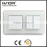 2016 Design IVOR Glass Panel Push Botton Light Wall Switch 96 * 96 MM European Standard Light Switch