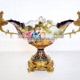 European Style Porcelain Compote With Couple Pattern, Character Design Decorative Ceramic Fruit Bowl With Bronze Base thumbnail-1