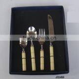 Steel Cutlery set with bone handle in white and round shape