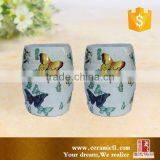 Butterfly patterns white ceramic drum stools