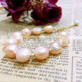 14k Gold 4-5 mm Pink Baroque Freshwater Pearl Bracelet thumbnail-2