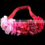 Handmade Chiffon Flower Headband With Pearl Beads Center for Kids Hair Accessories for Baby Girl thumbnail-5
