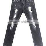 Lady's Black Blue Five Pocket Jeans Ripped Denim Pants thumbnail-1