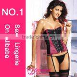 2015 New Style Top Quality Pleather Satin Lingerie Costume Sexy Busty Corset Bustier thumbnail-2
