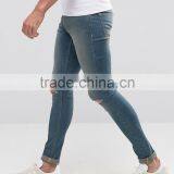 Super Skinny Denim Jeans Distressed Denim Pants With Knee Rips thumbnail-4
