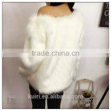 Faux Fur Women Pullover Tops Plaid Ribbed Warm Soft Sweaters Autumn Winter Crew Neck Loose Casual Sweater thumbnail-4