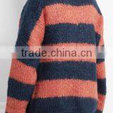 Striped Design Women Cashmere Sweater With Dropped Shoulder thumbnail-3