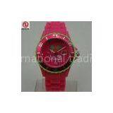 Red Water Resistant Calendar Dial Quartz Silicone Ice Watch With Customized Colors