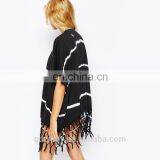 Mid Sleeve Black and White Stripe Fashion Kimono Cardigan thumbnail-3