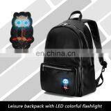 PU leisure backpack LED school bag flash backpack led for teenager