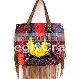 Vintage Embroidery Banjara Leather Tote Handbag- Vintage Gypsy Banjara Leather Tote Bag