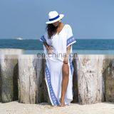 2019 Casual V-Neck Bats Sleeve Side Split Beach Kaftan Loose Summer Dress White Cotton Tunic Women Street Wear Maxi Dress thumbnail-4