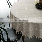 Nordic Embroidery Grid Cotton and Linen Tassel Lace Round Table Cloth Party Table Cloth Waterproof Table Cloth thumbnail-4
