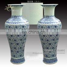 Tall Blue and White Ceramic Floor Flower Vase For Indoor Home Decor