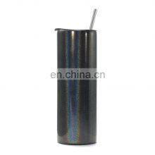 2021 Ready to Ship Glitter Sublimation Blanks 20oz 600ml Double Wall Straight Stainless Steel Skinny Tumbler With Lid and Straw thumbnail-4