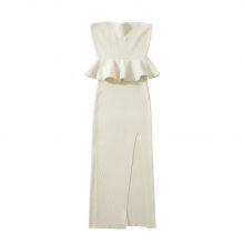 2025 New Fashionable Elegant Amazon Women's Dress With Slit and Ruffled Wrap Bodice thumbnail-3