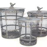 110690NL - S/3 Round Metal Wire Basket Storage Box
